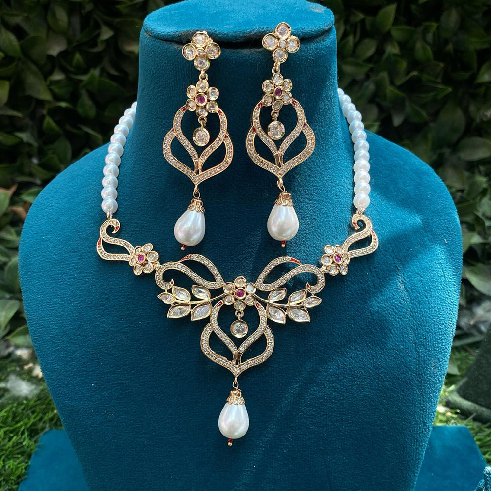 Amoliya Jewels Gold Plated Polki Kundan Stone And Beads Necklace Set