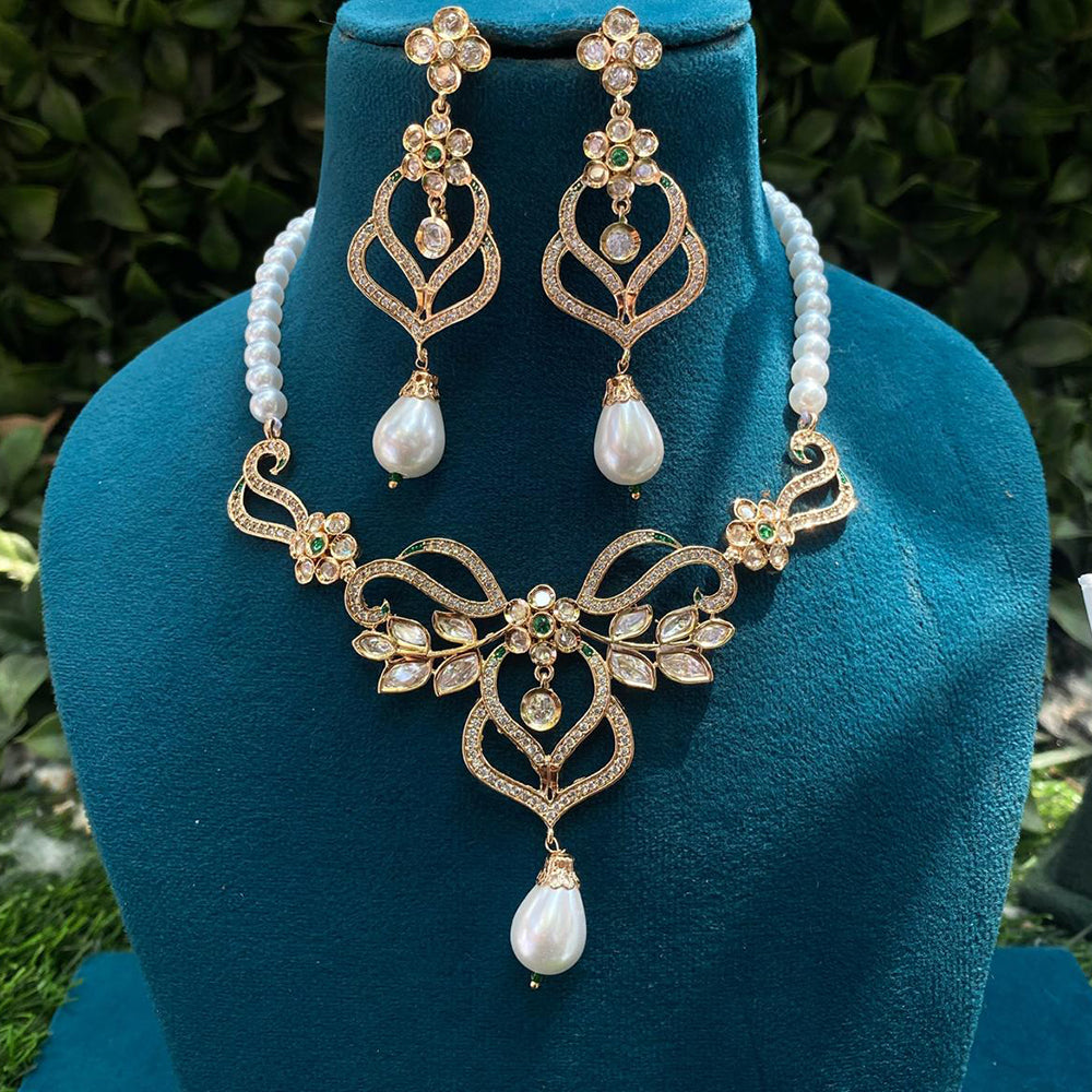 Amoliya Jewels Gold Plated Polki Kundan Stone And Beads Necklace Set