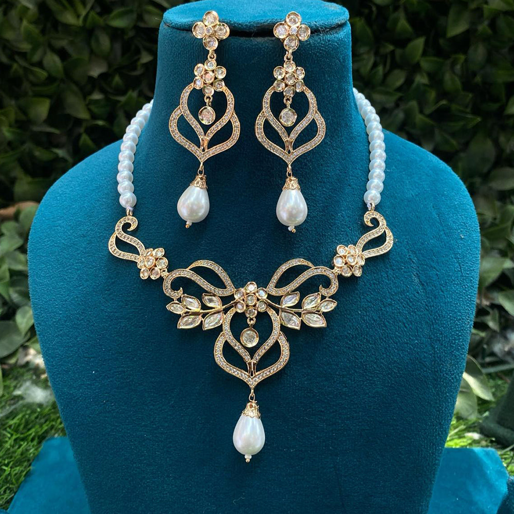 Amoliya Jewels Gold Plated Polki Kundan Stone And Beads Necklace Set