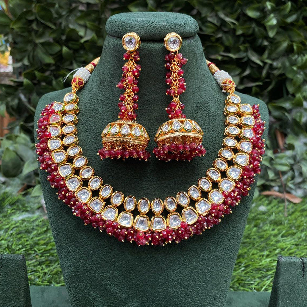 Amoliya Jewels Gold Plated Kundan Stone And Pearl Necklace Set