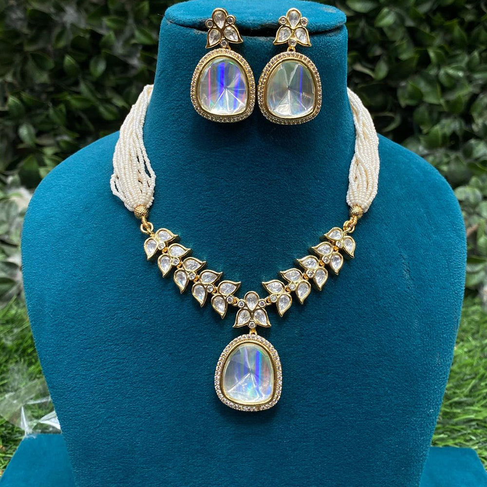 Amoliya Jewels Gold Plated Polki Kundan Stone Necklace Set
