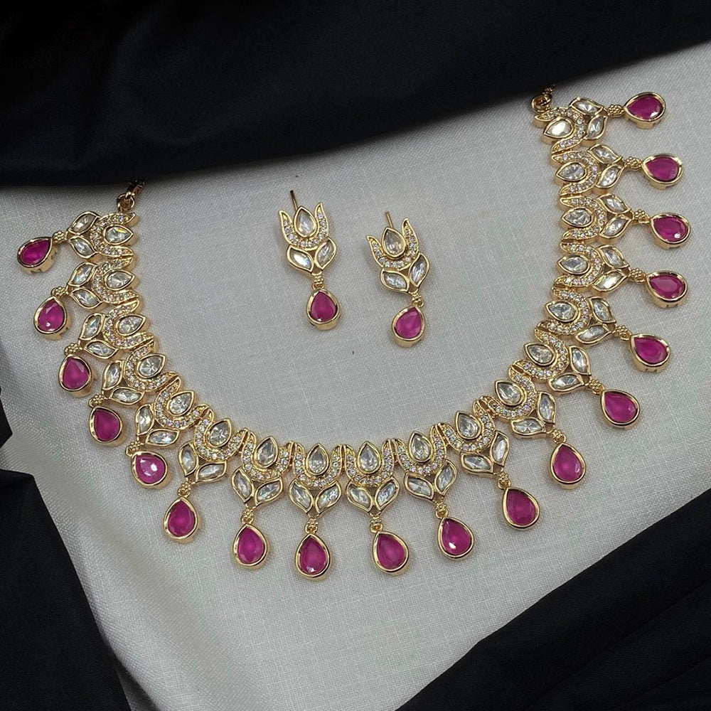 Amoliya Jewels Gold Plated Polki Kundan Stone Necklace Set