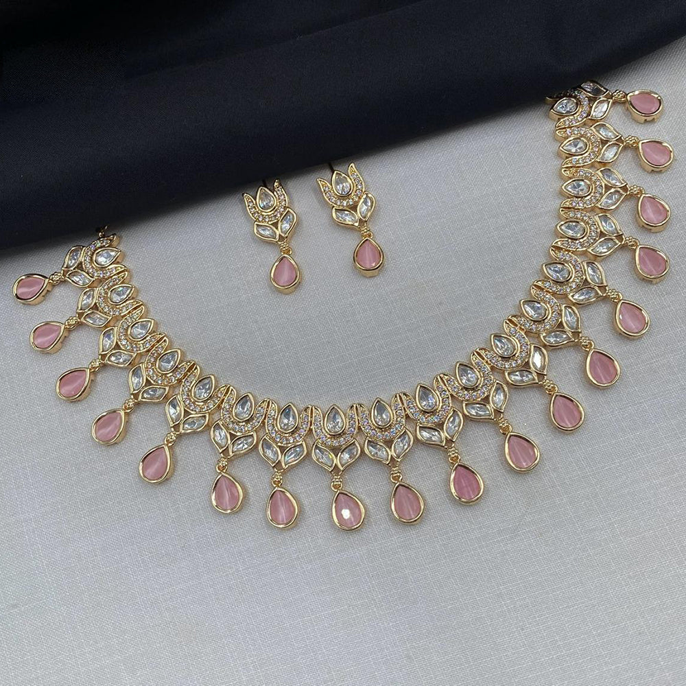 Amoliya Jewels Gold Plated Polki Kundan Stone Necklace Set