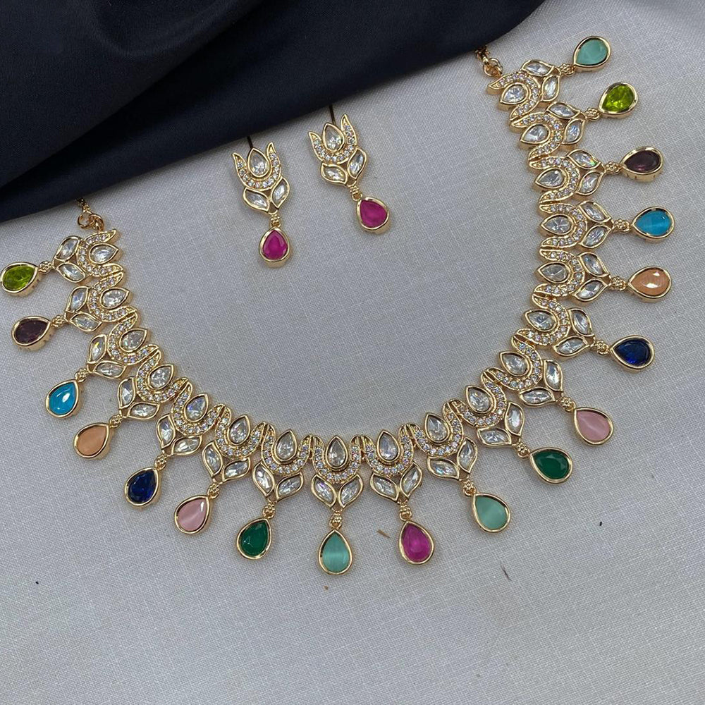 Amoliya Jewels Gold Plated Polki Kundan Stone Necklace Set