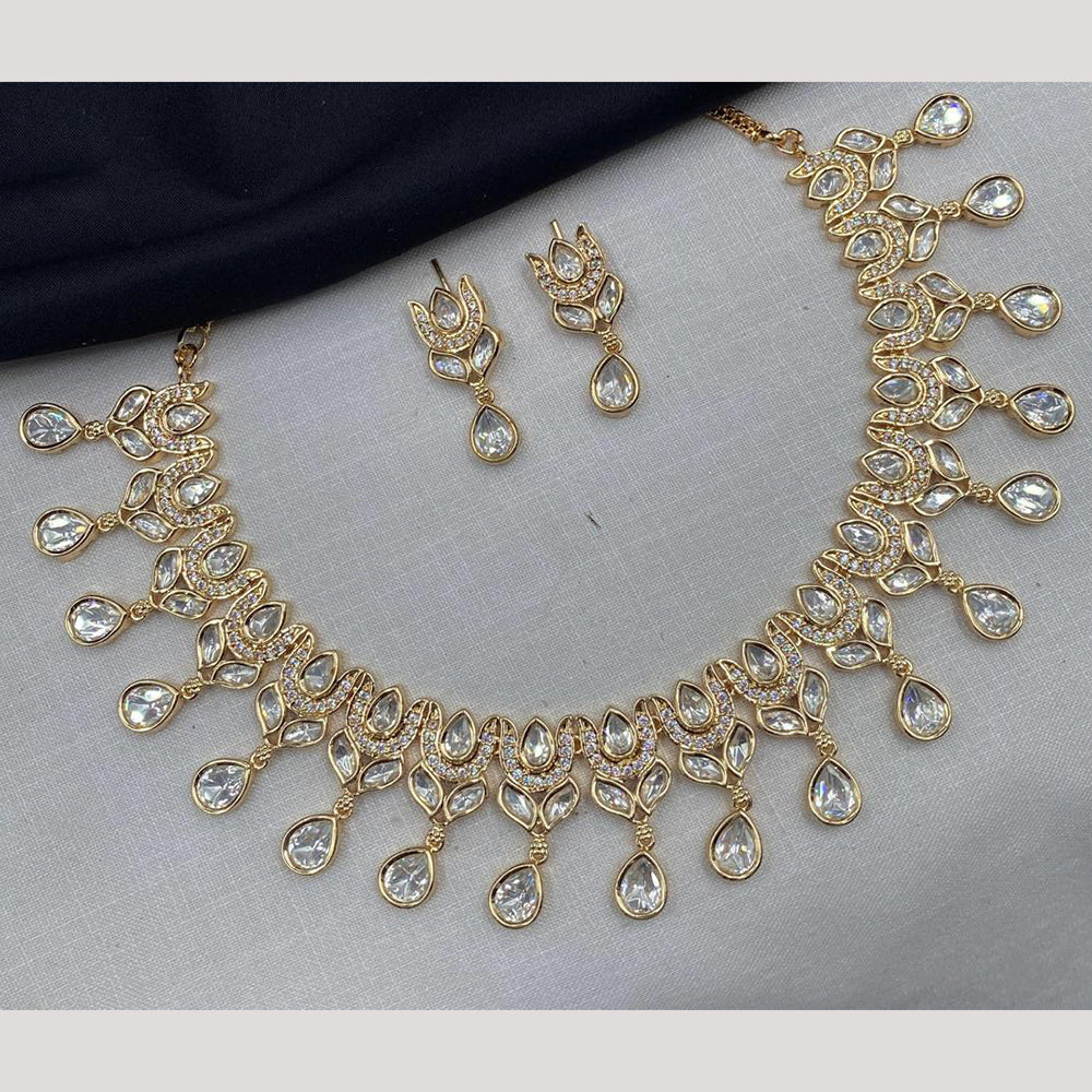 Amoliya Jewels Gold Plated Polki Kundan Stone Necklace Set