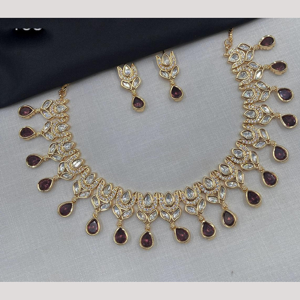 Amoliya Jewels Gold Plated Polki Kundan Stone Necklace Set