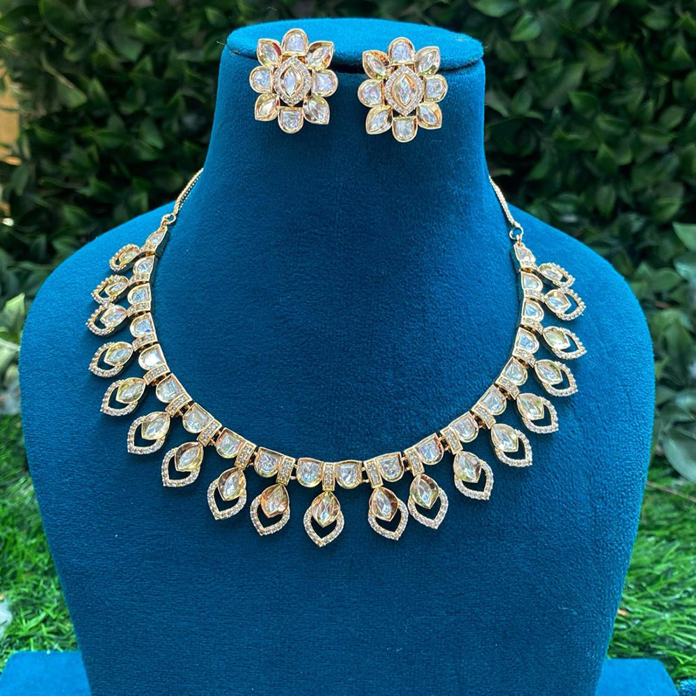 Amoliya Jewels Gold Plated Polki Kundan Stone Necklace Set