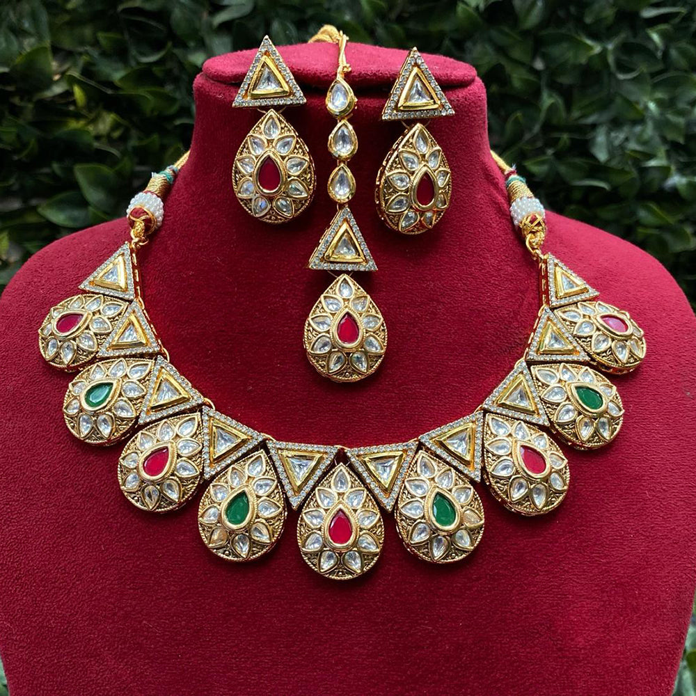 Amoliya Jewels Gold Plated Polki Kundan Stone Necklace Set