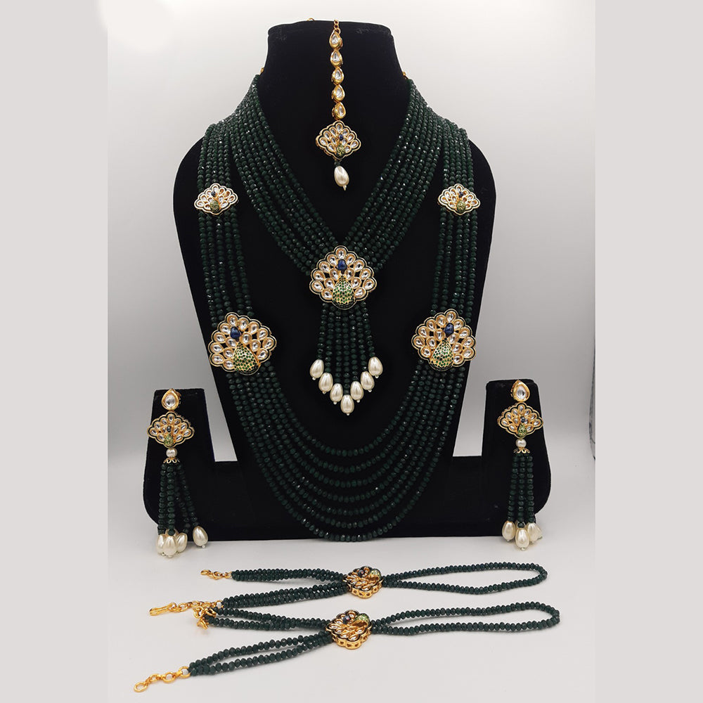 Amoliya Jewels Gold Plated Kundan Stone And Beads Semi Bridal Necklace Set