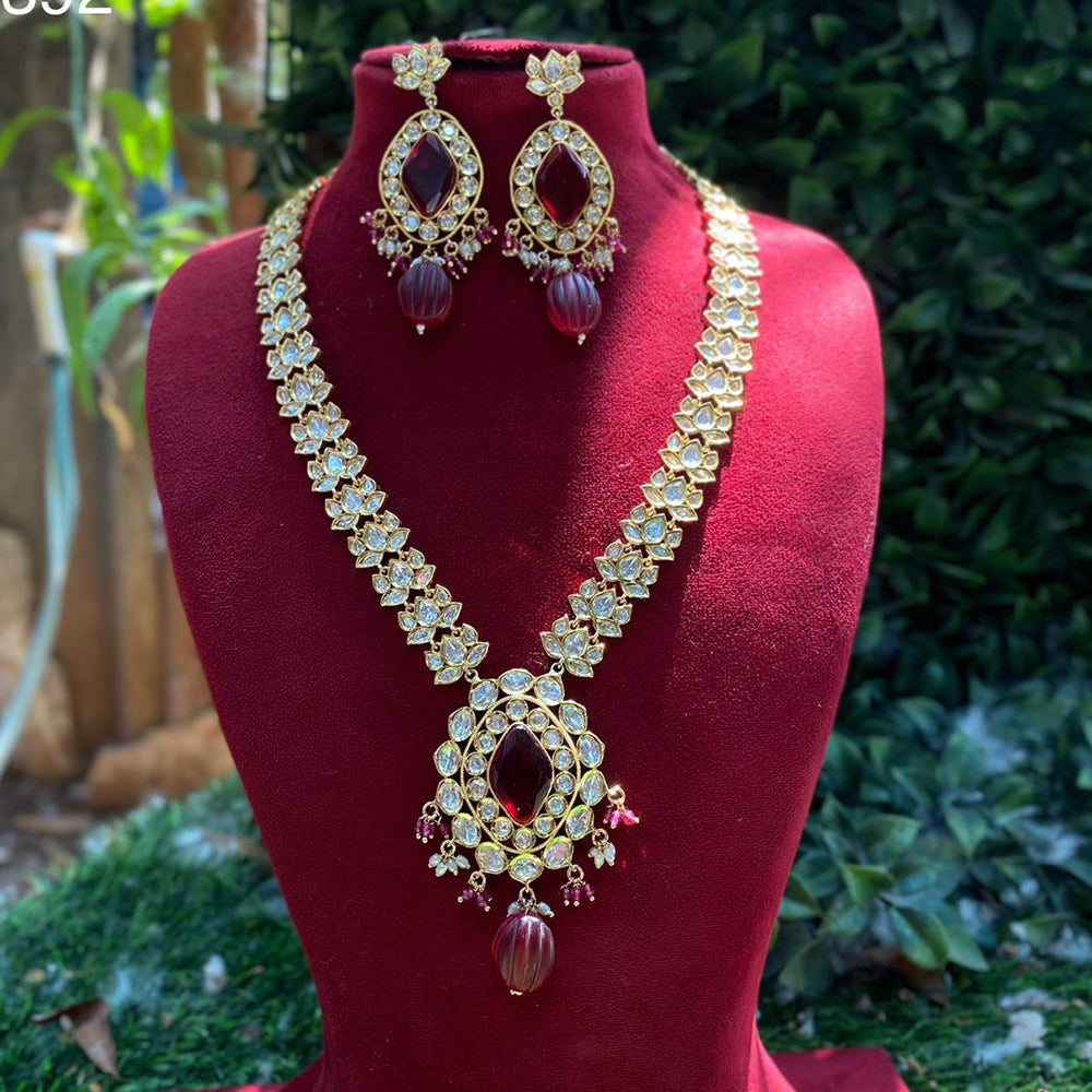 Amoliya Jewels Gold Plated Polki Kundan Stone And Beads Necklace Set