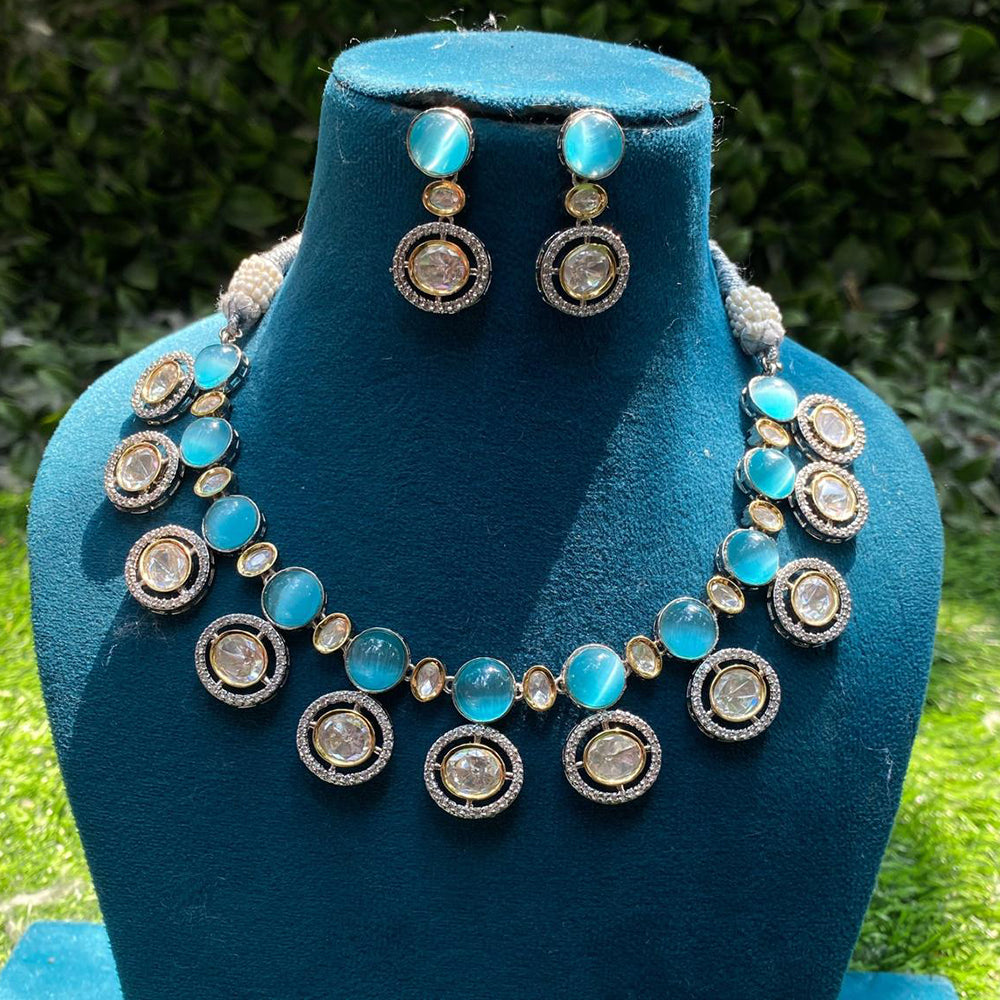 Amoliya Jewels 2 Tone Plated Polki Kundan Stone Necklace Set