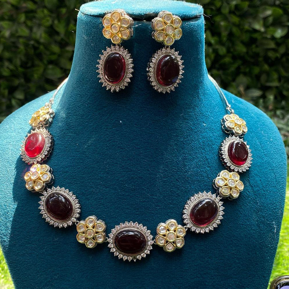 Amoliya Jewels 2 Tone Plated Polki Kundan Stone Necklace Set