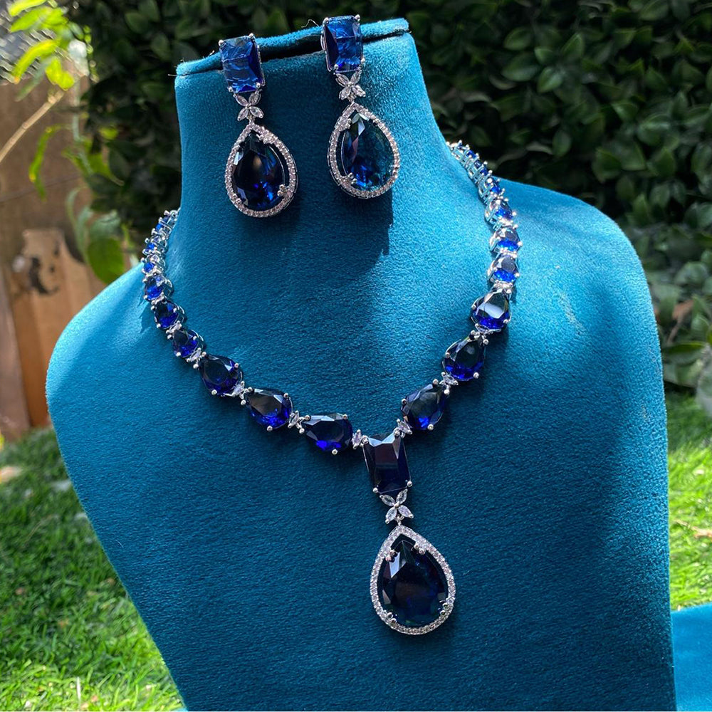 Amoliya Jewels Silver Plated American Diamond Necklace Set