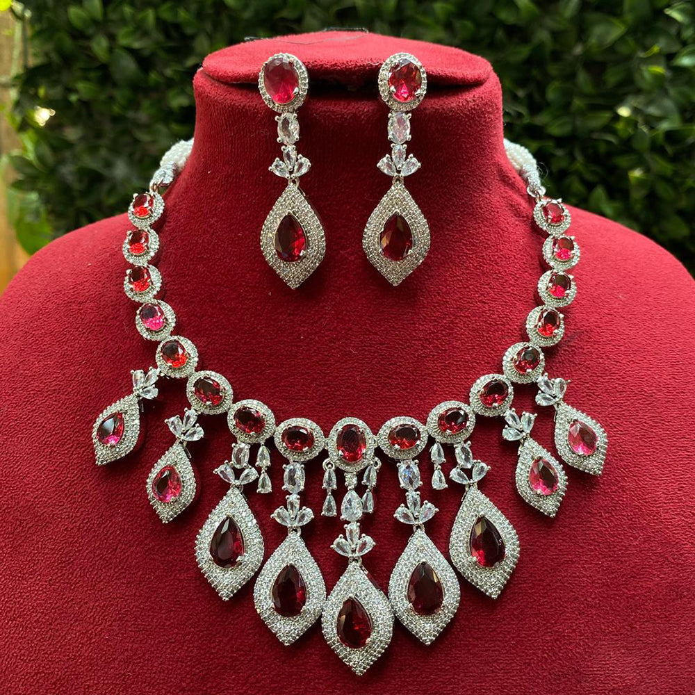 Amoliya Jewels Silver Plated American Diamond Necklace Set