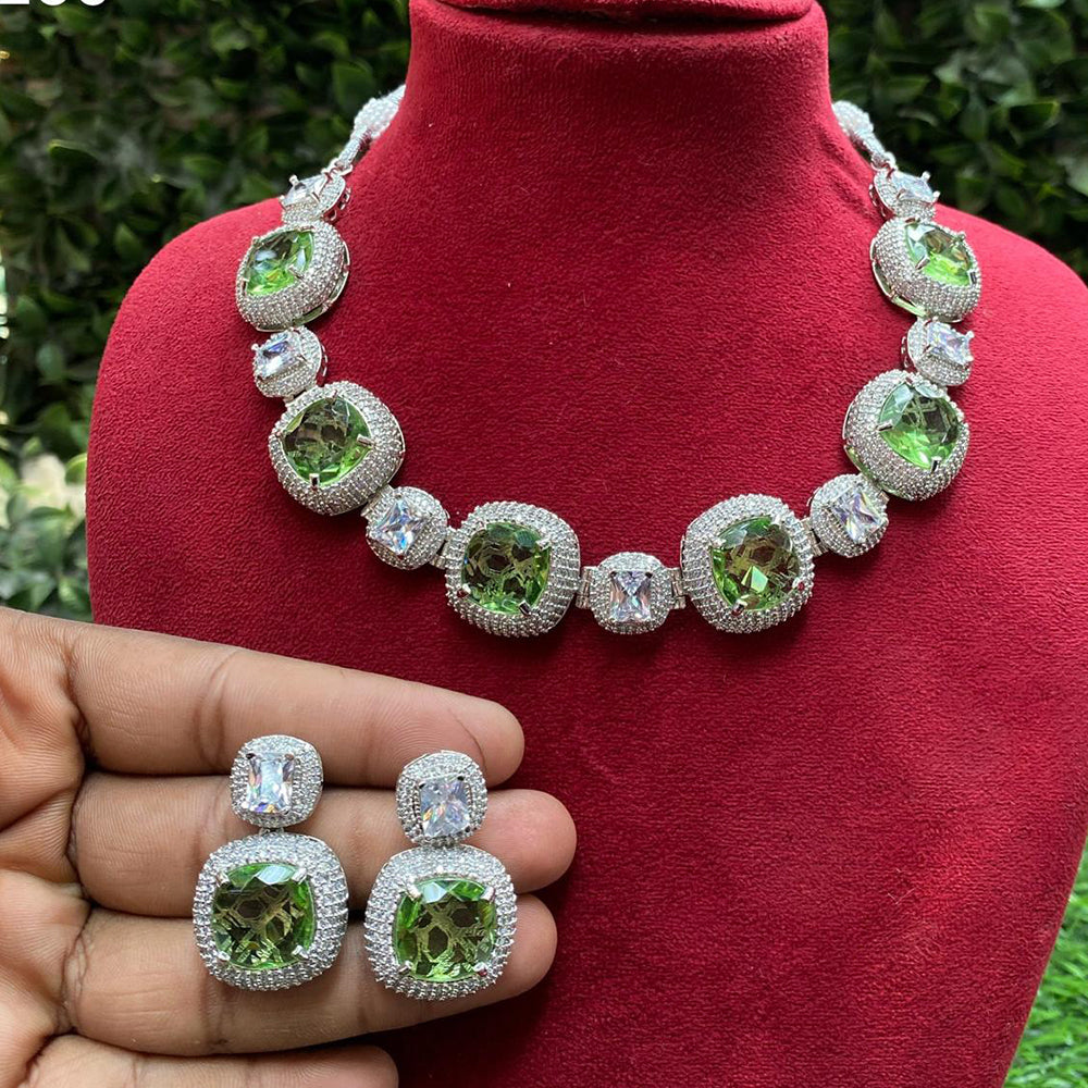 Amoliya Jewels Silver Plated American Diamond Necklace Set