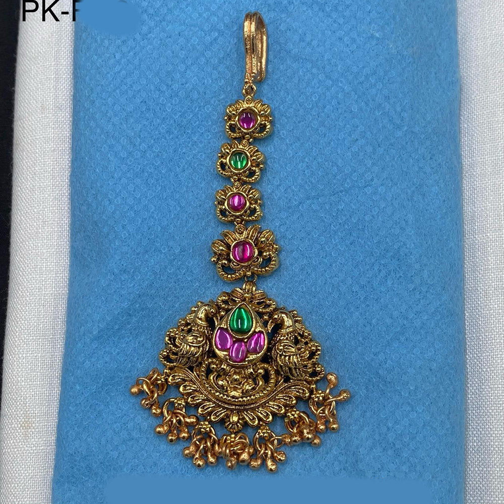 Amoliya Jewels Gold Plated Kundan Temple Maangtikka
