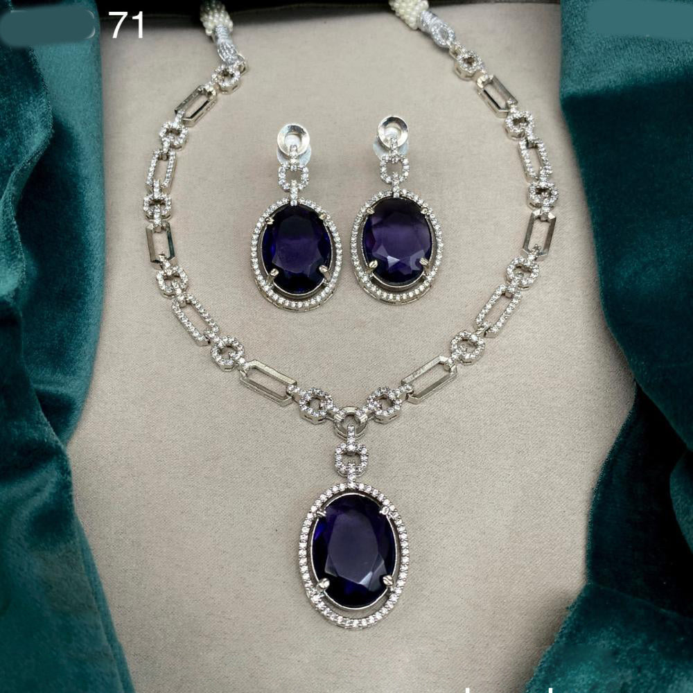 Amoliya Jewels Silver Plated American Diamond Necklace Set