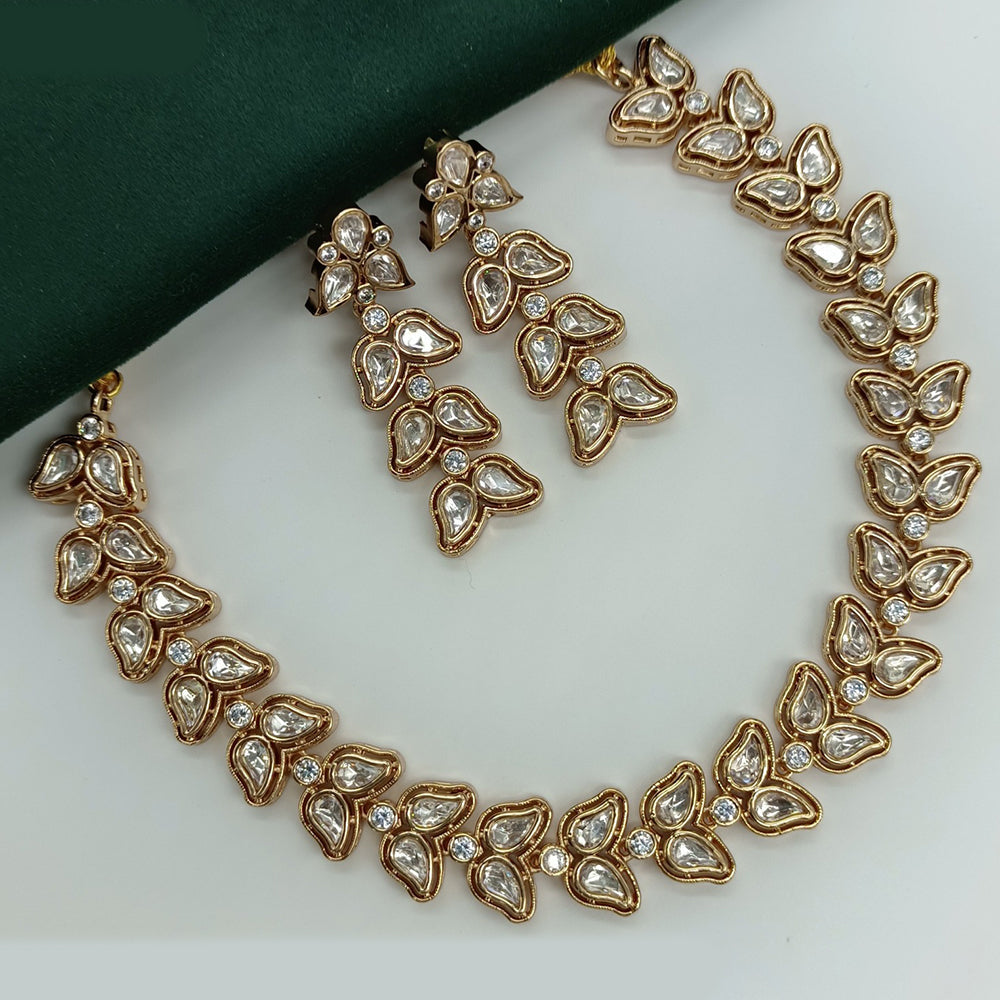 Amoliya Jewels Gold Plated White Color Traditional Polki Kundan Necklace Set