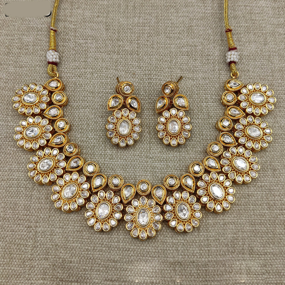 Amoliya Jewels Gold Plated White Color Traditional Polki Kundan Necklace Set