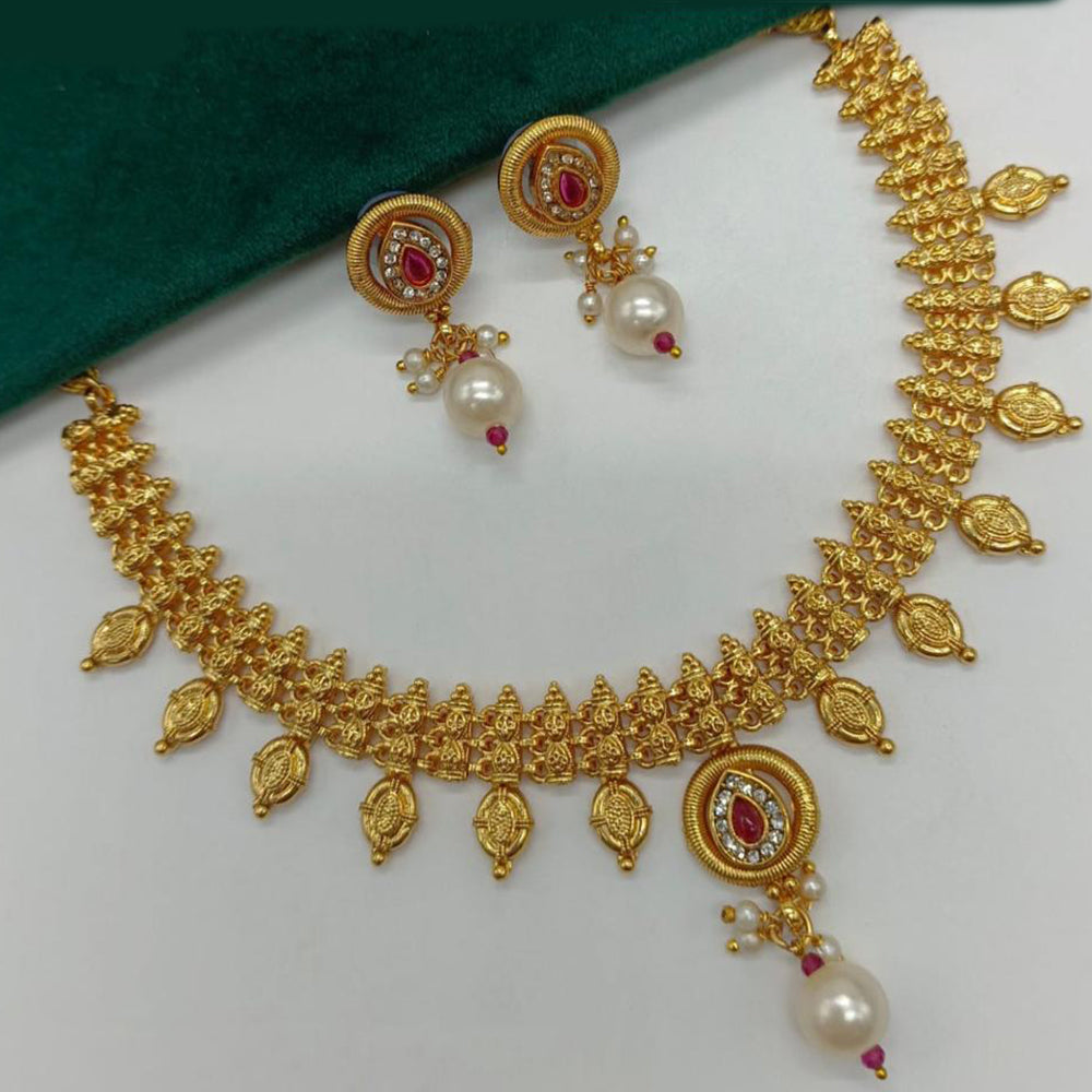 Amoliya Jewels Gold Plated Pota Stone And Beads Necklace Set