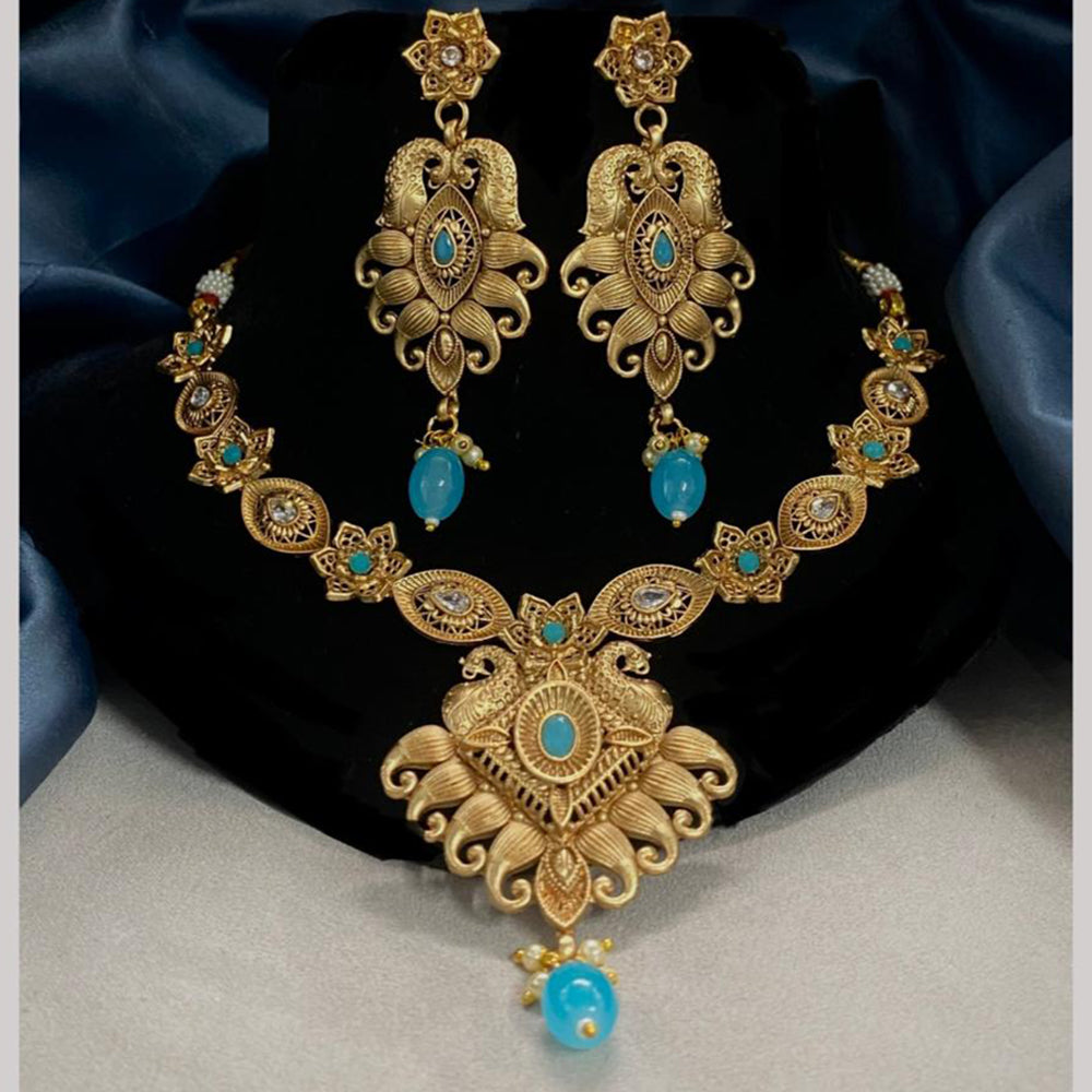 Amoliya Jewels Gold Plated Pota Stone And Beads Necklace Set