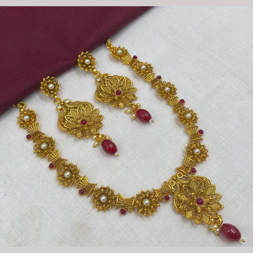 Amoliya Jewels Gold Plated Pota Stone And Beads Necklace Set