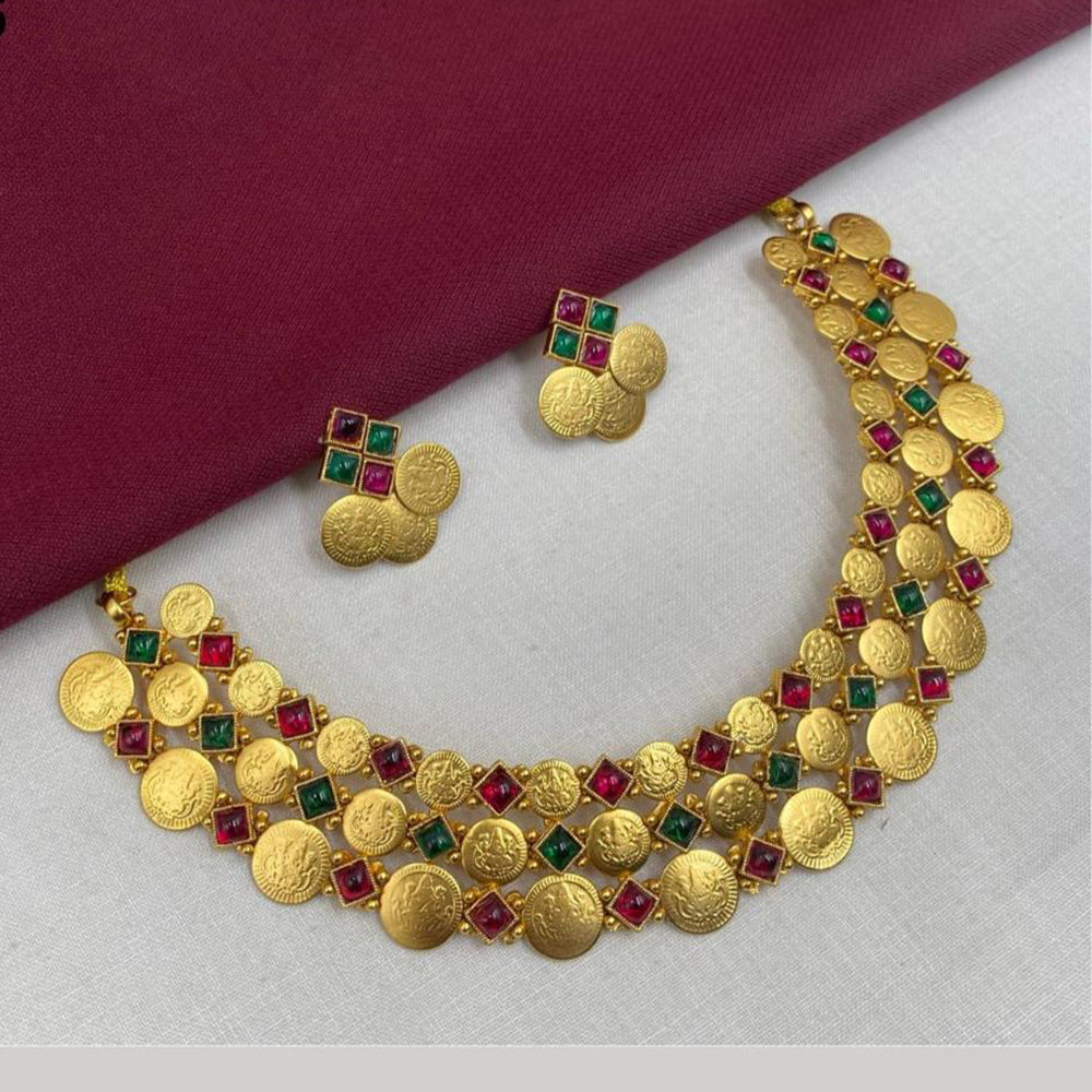 Amoliya Jewels Gold Plated Pota Stone Necklace Set