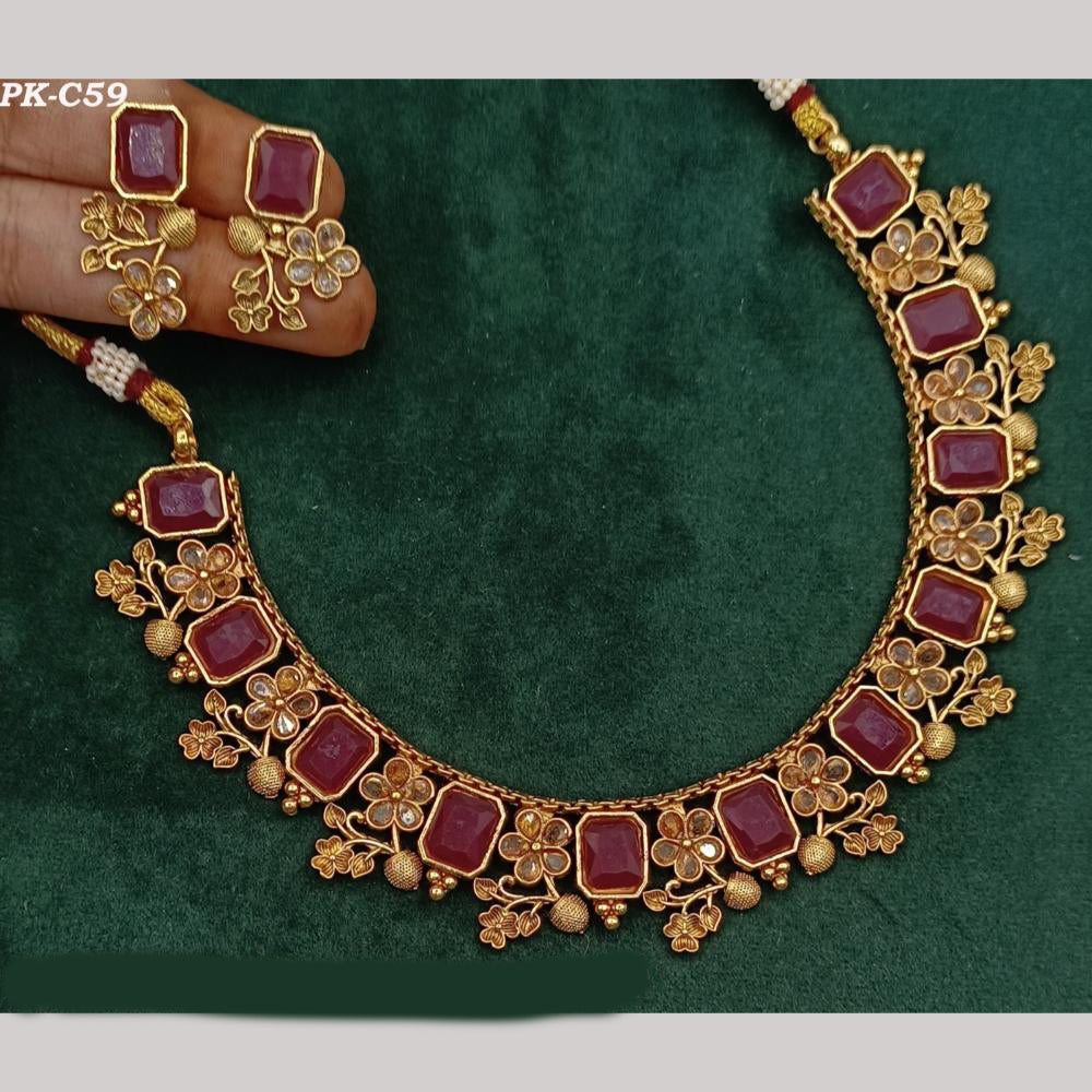 Amoliya Jewels Gold Plated Crystal Stone Necklace Set