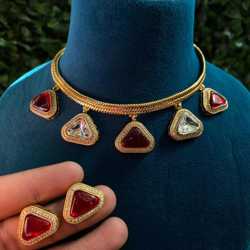 Amoliya Jewels Gold Plated Pota Stone Necklace Set