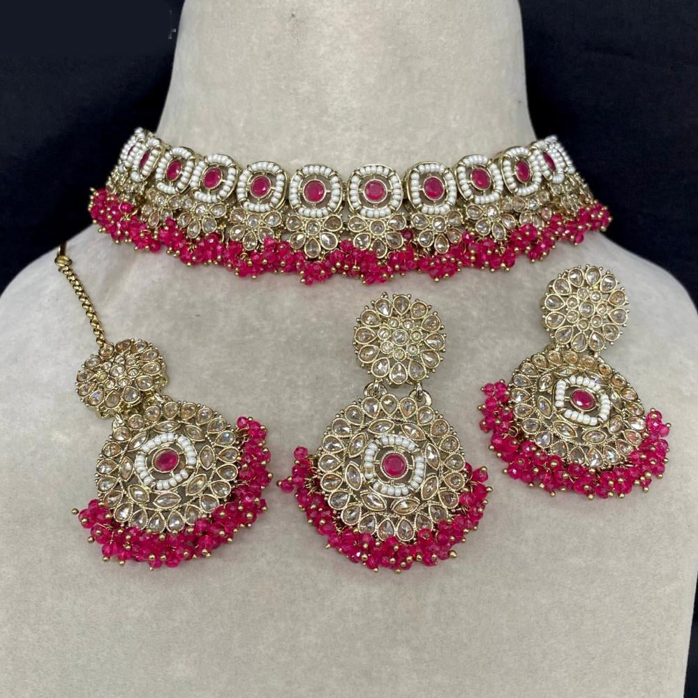 Amoliya Jewels Gold Plated Crystal Stone And Pearl Necklace Set