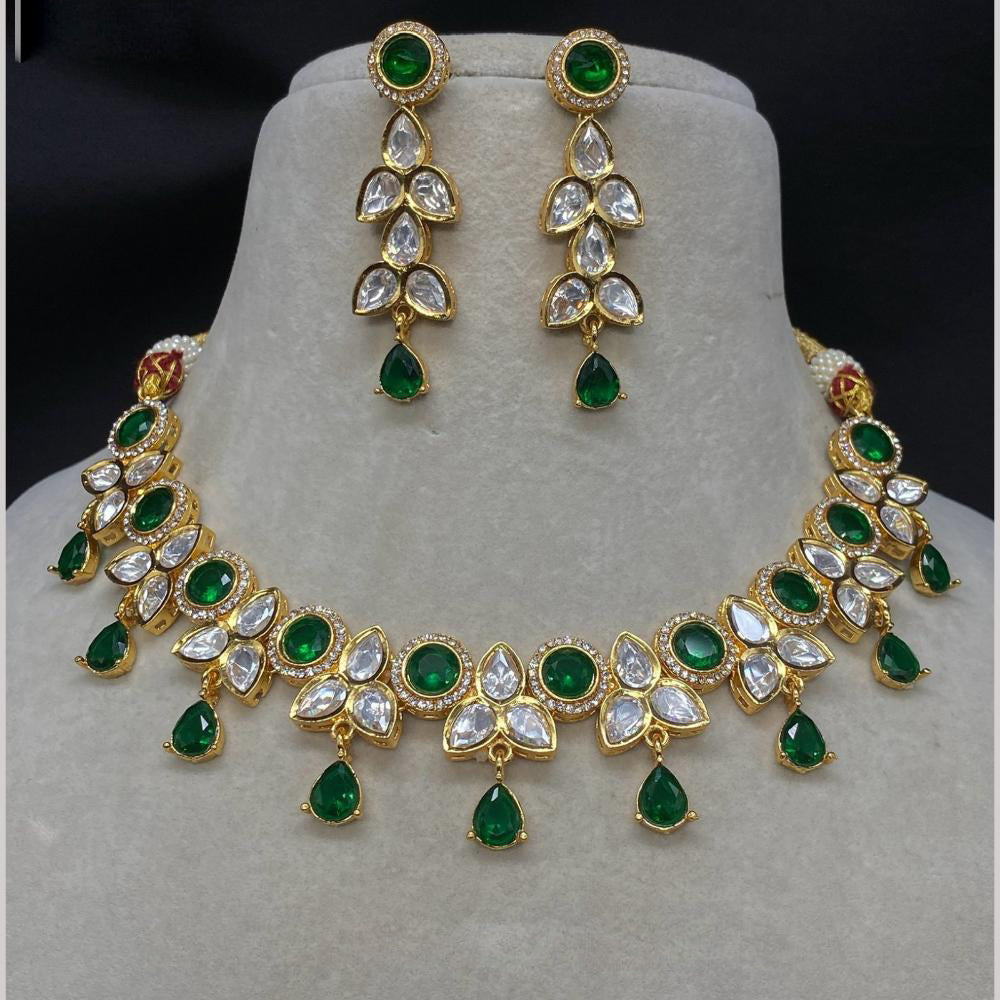Amoliya Jewels Gold Plated Polki Kundan Necklace Set