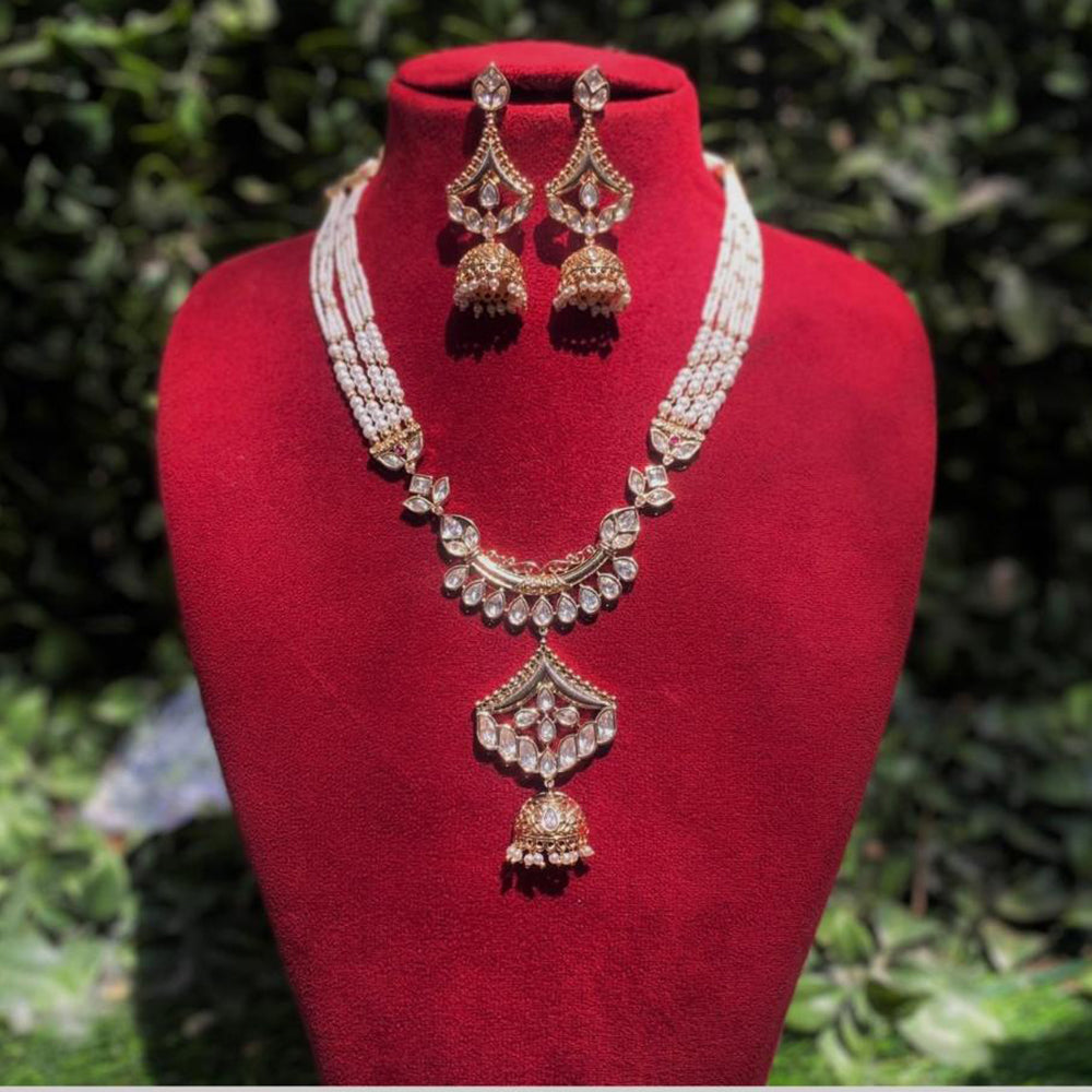 Amoliya Jewels Gold Plated Polki Kundan And Pearl Necklace Set
