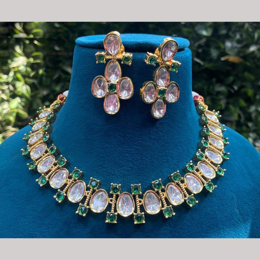 Amoliya Jewels Gold Plated Polki Kundan Necklace Set