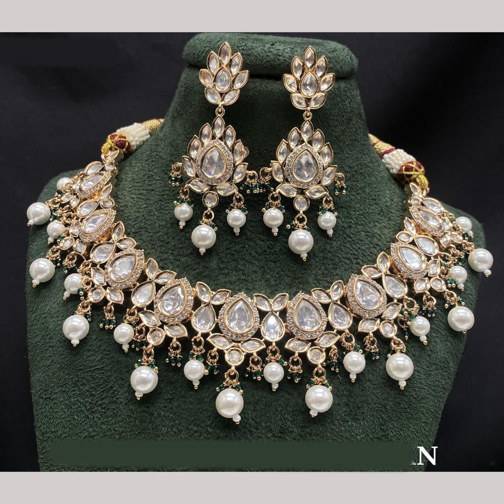 Amoliya Jewels Gold Plated Polki Kundan Pearl And Beads Necklace Set