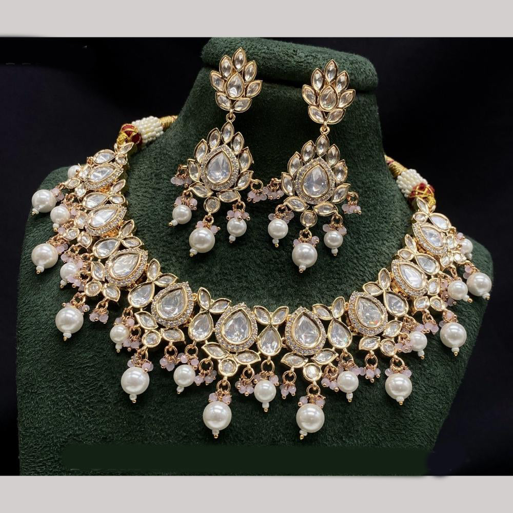 Amoliya Jewels Gold Plated Polki Kundan Pearl And Beads Necklace Set