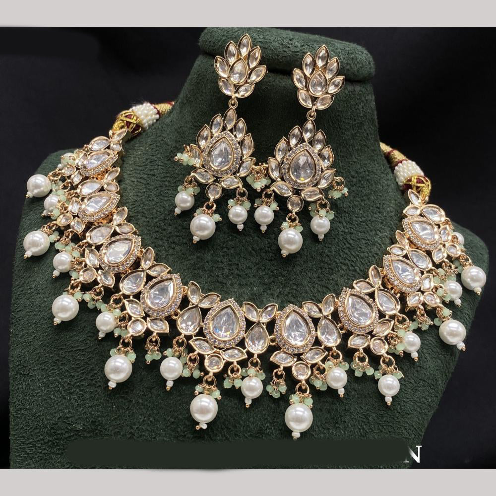 Amoliya Jewels Gold Plated Polki Kundan Pearl And Beads Necklace Set