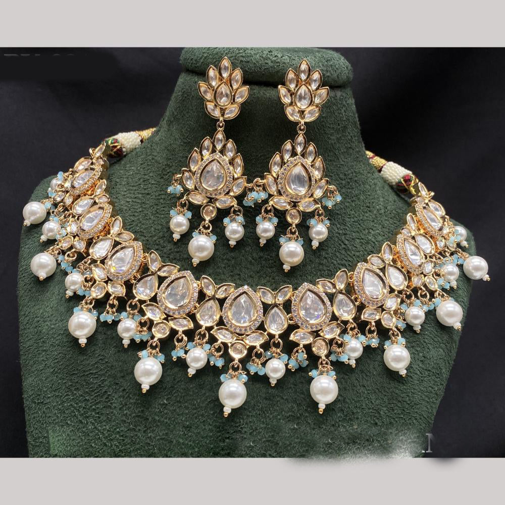 Amoliya Jewels Gold Plated Polki Kundan Pearl And Beads Necklace Set