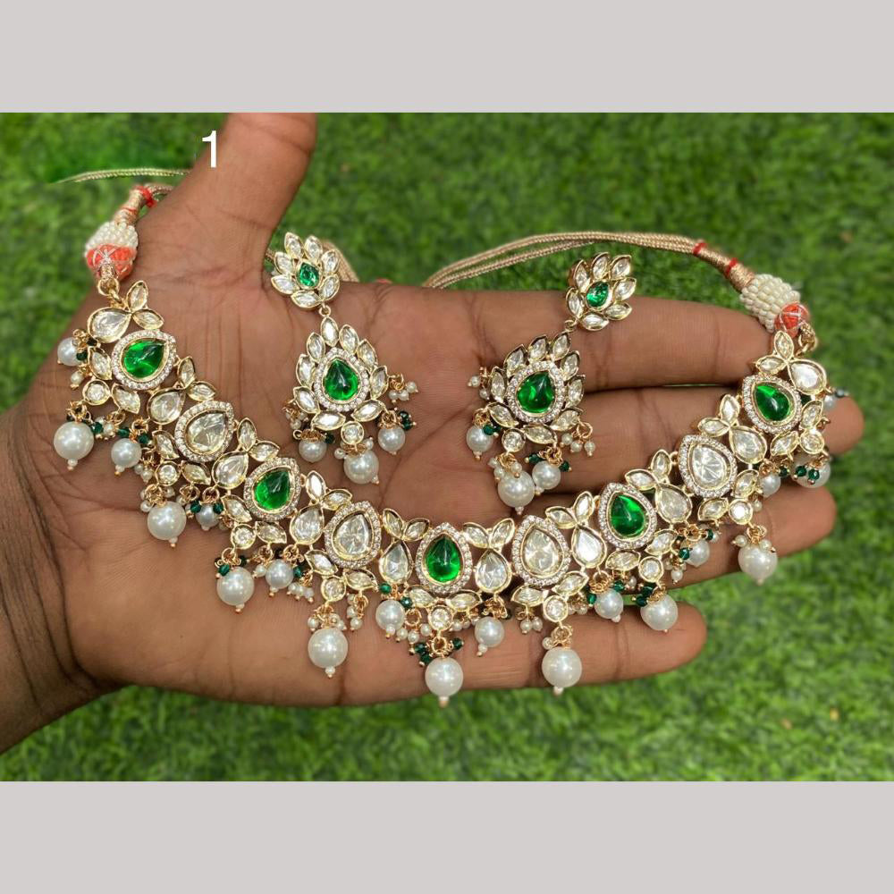 Amoliya Jewels Gold Plated Polki Kundan Pearl And Beads Necklace Set