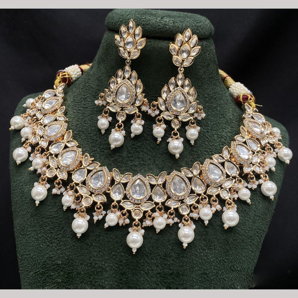 Amoliya Jewels Gold Plated Polki Kundan Pearl And Beads Necklace Set