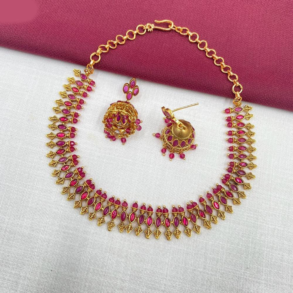 Amoliya Jewels Gold Plated Pota Stone Necklace Set