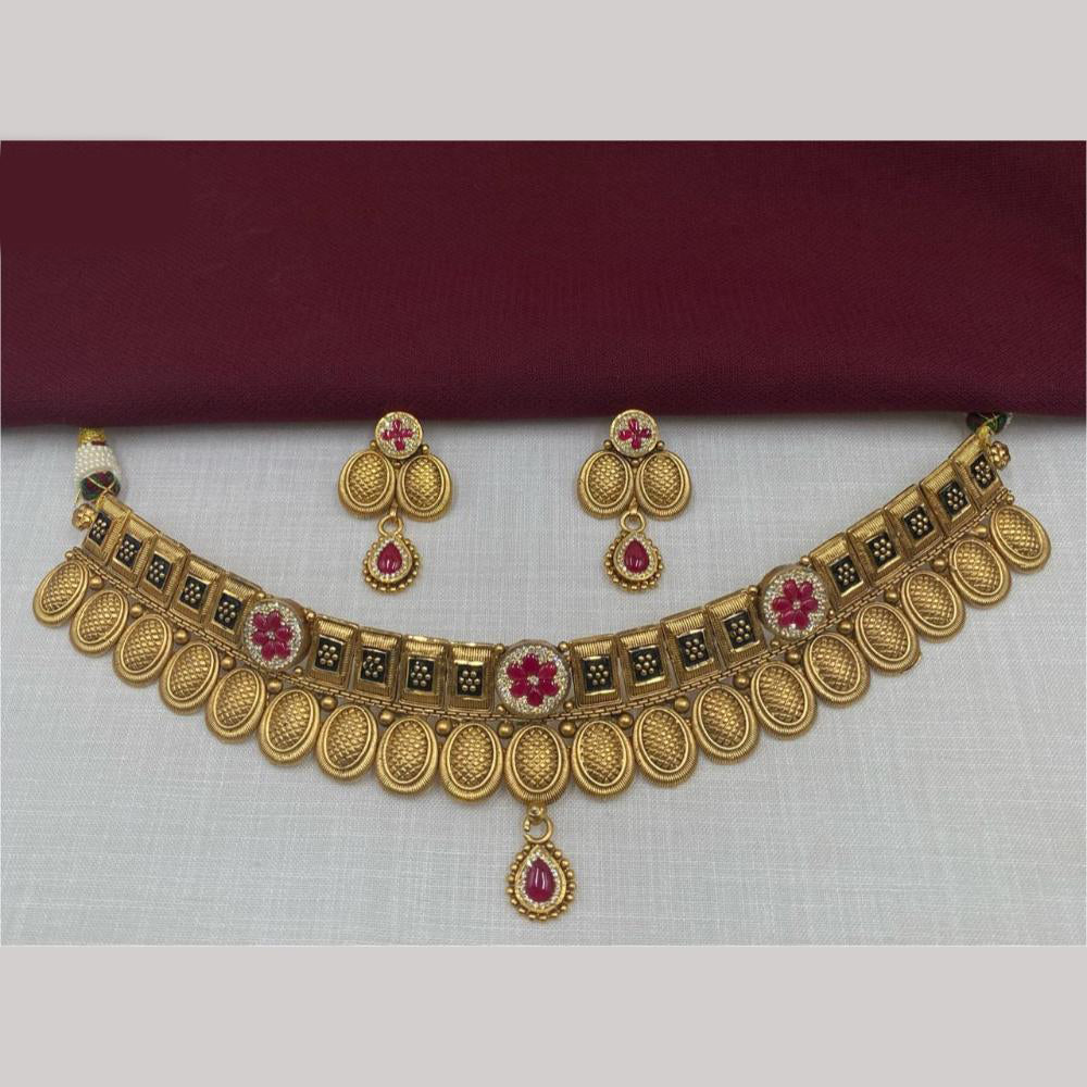 Amoliya Jewels Gold Plated Traditional Gold Plated Pota Stone Choker Set