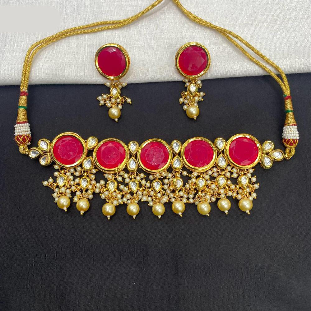 Amoliya Jewels Gold Plated Traditional Gold Plated Pota And Kundan Choker Set