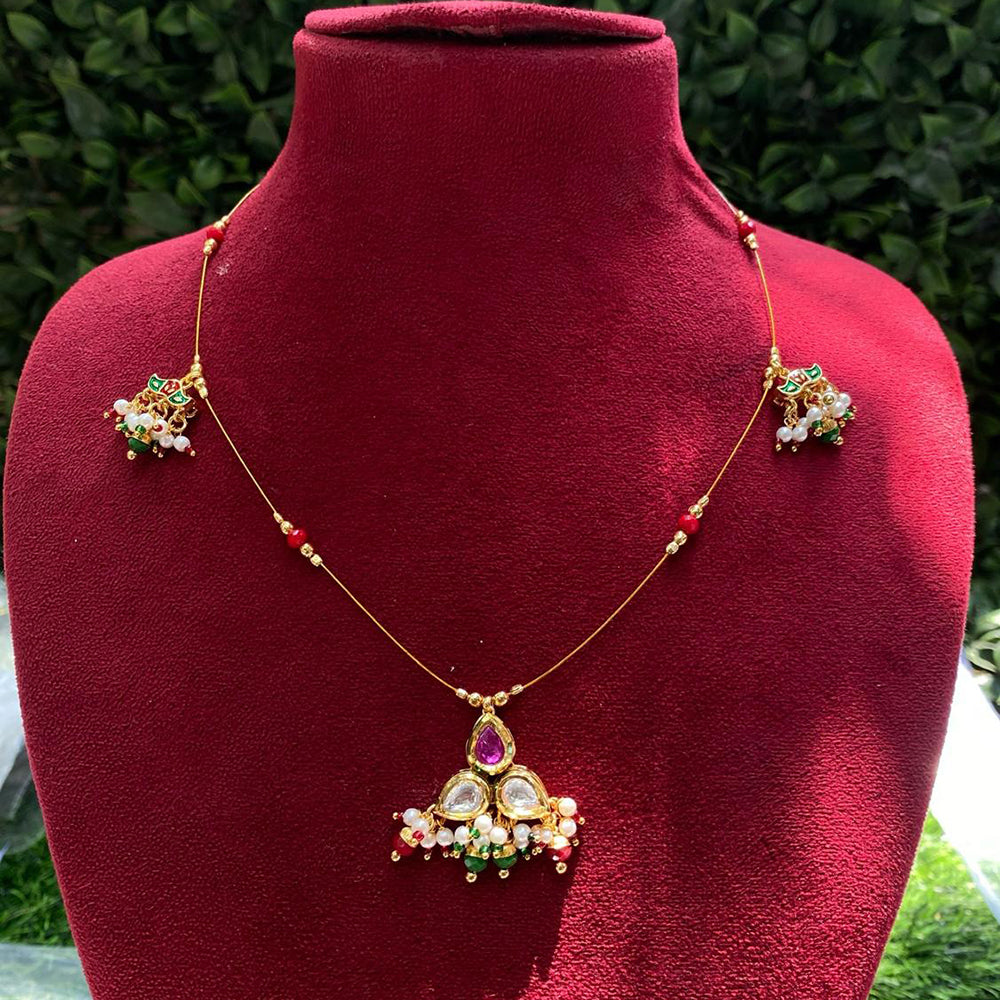 Amoliya Jewels Traditional Gold-Plated Pota And Kundan Pearl Necklace