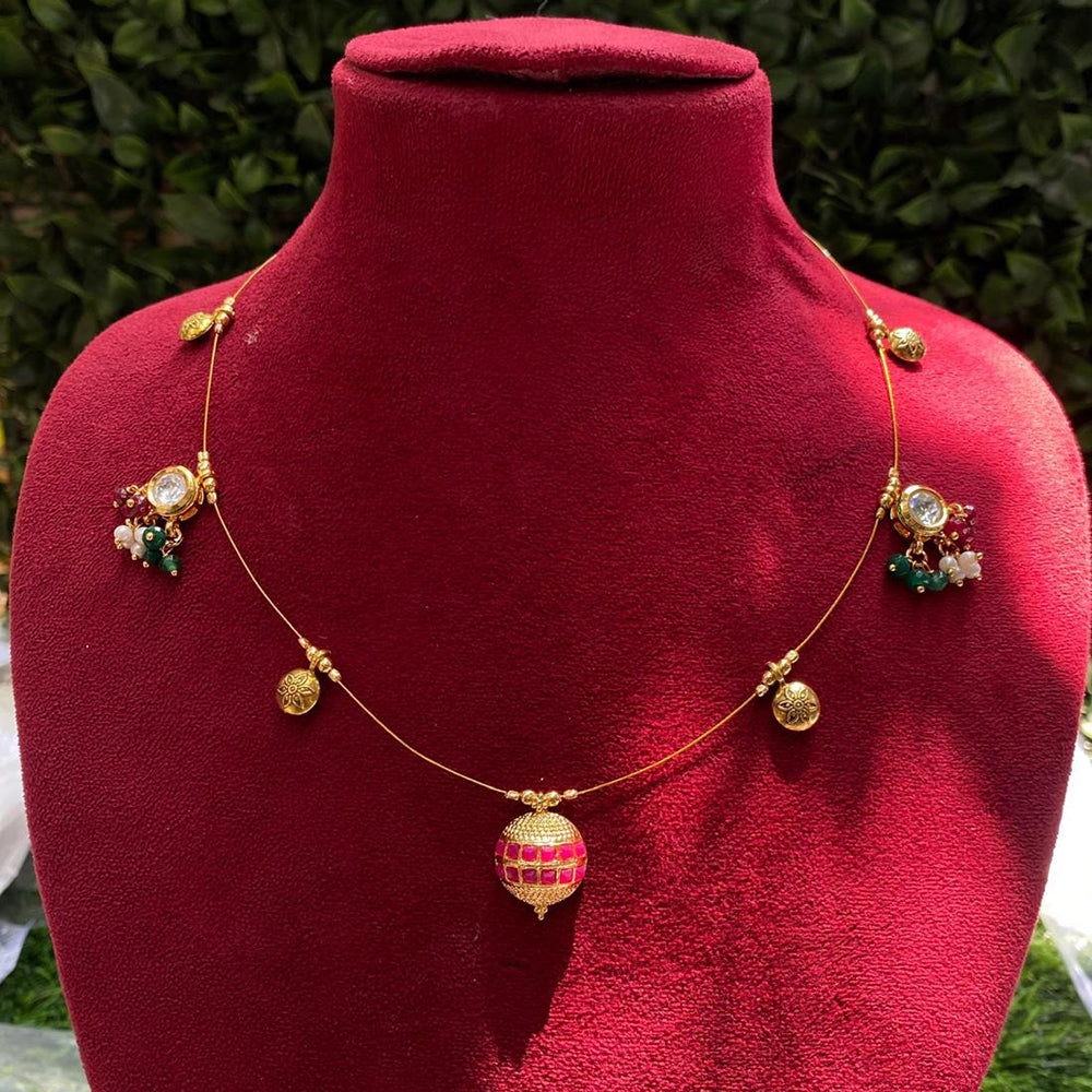 Amoliya Jewels Traditional Gold-Plated Kundan Pearl Necklace