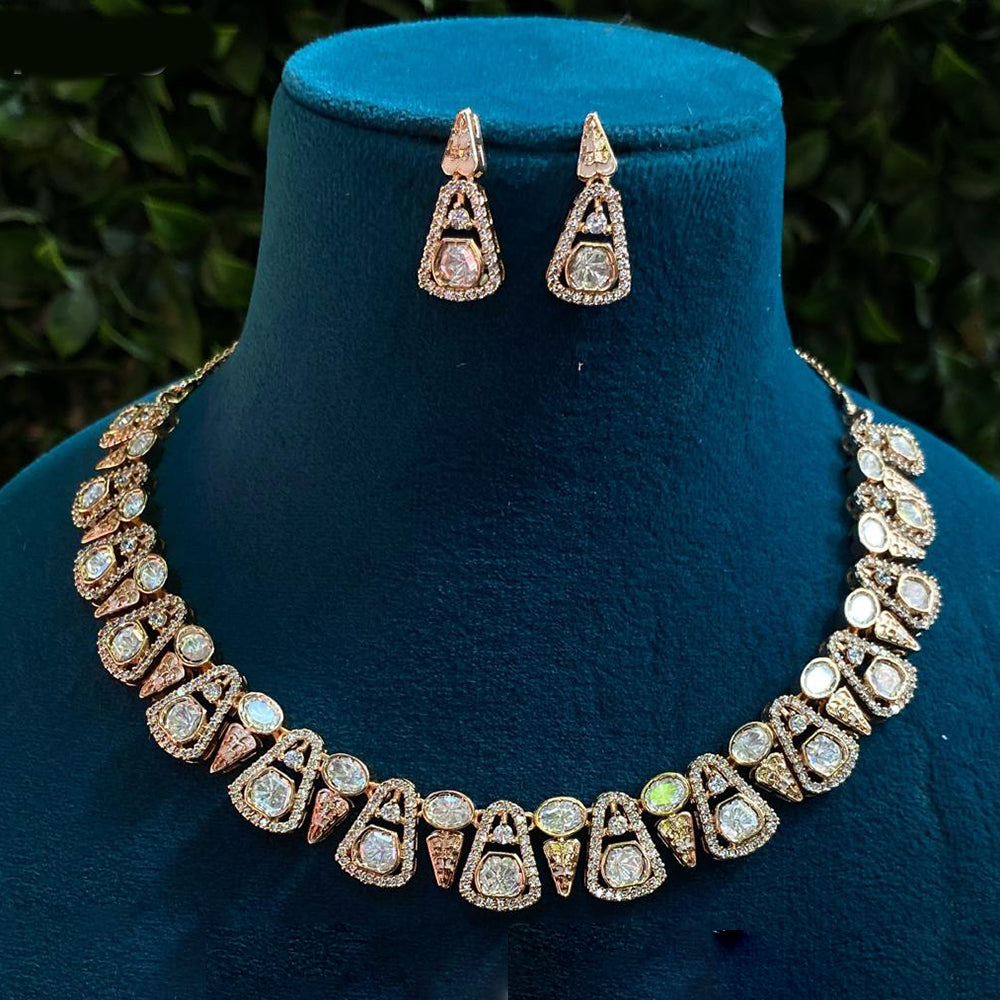 Amoliya Jewels Traditional Gold-Plated Polki Kundan Necklace Set