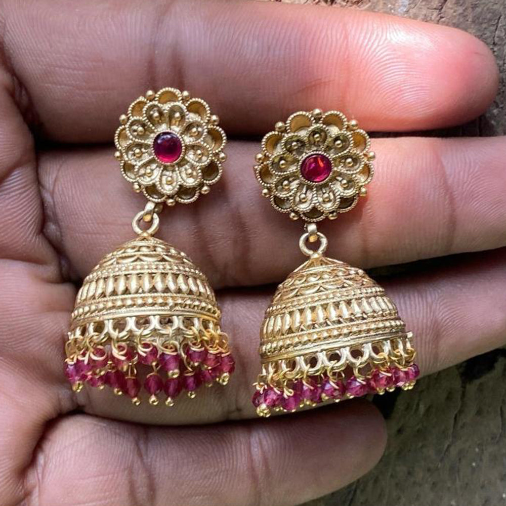 Amoliya Jewels Gold Plated Pota Stone And Pearls Jhumki