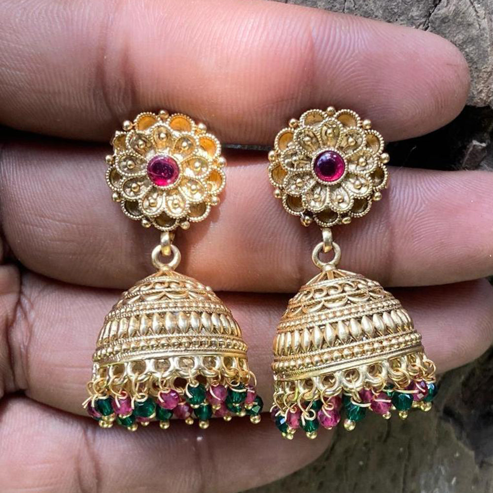 Amoliya Jewels Gold Plated Pota Stone And Pearls Jhumki