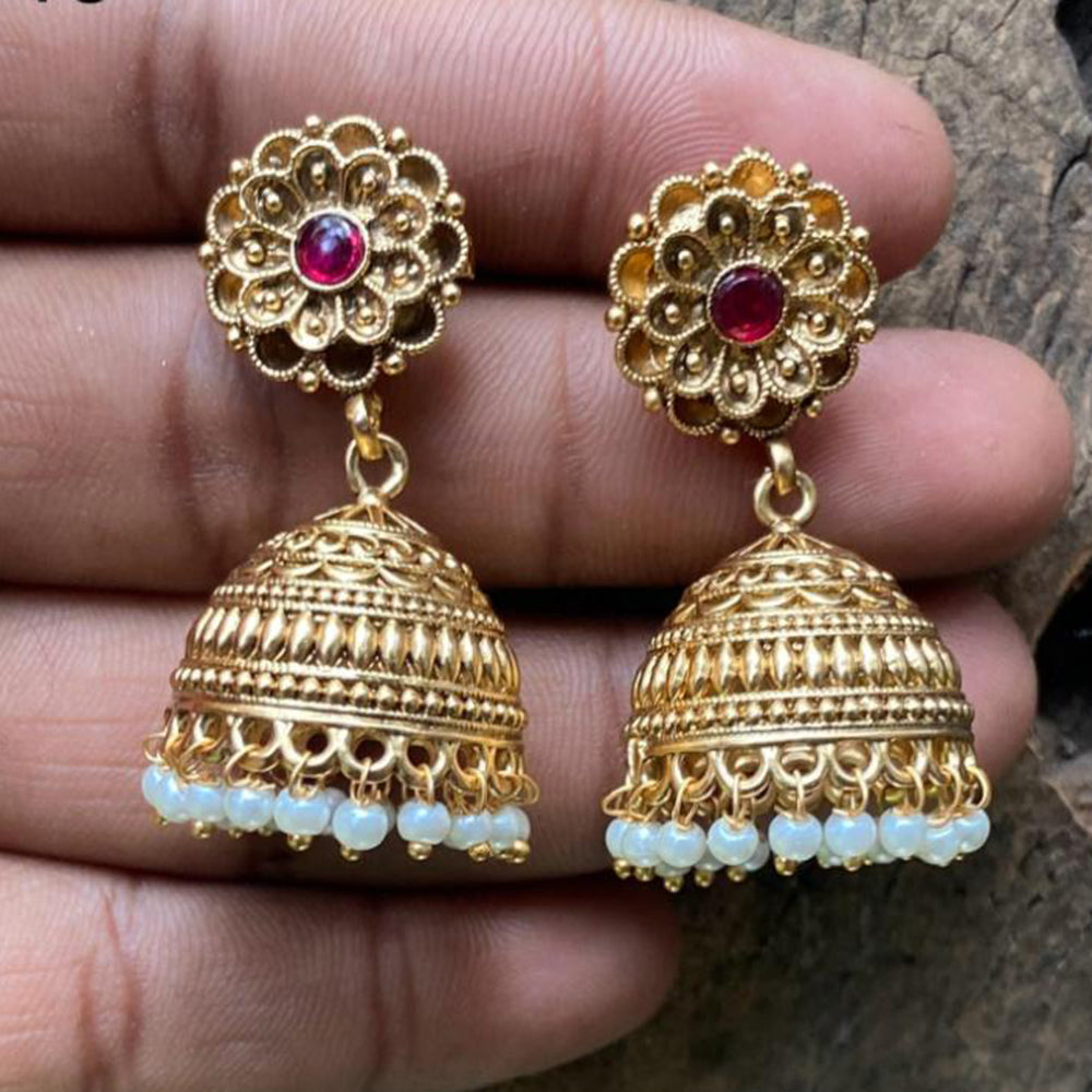 Amoliya Jewels Gold Plated Pota Stone And Pearls Jhumki