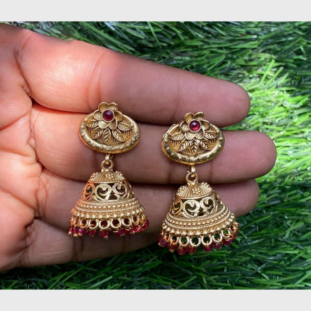 Amoliya Jewels Gold Plated Pota Stone And Pearls Jhumki