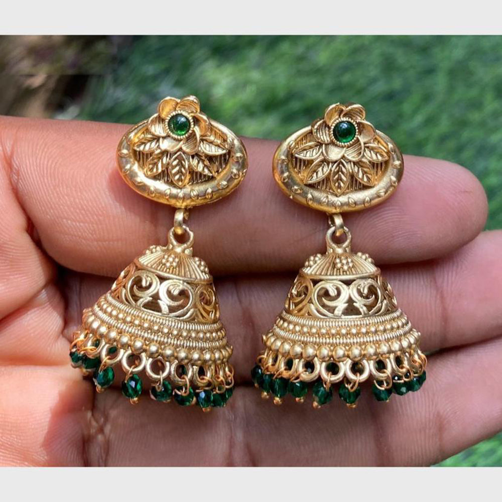 Amoliya Jewels Gold Plated Pota Stone And Pearls Jhumki